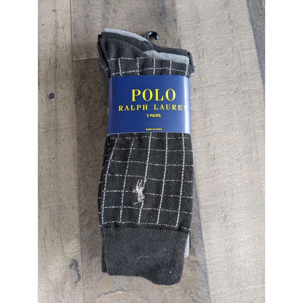 Polo Ralph Lauren 3 Pairs Black and Gray Dress Crew Socks size 10 - 13